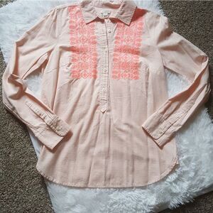 J Crew button down Striped Peach Embroidered shirt Size Small